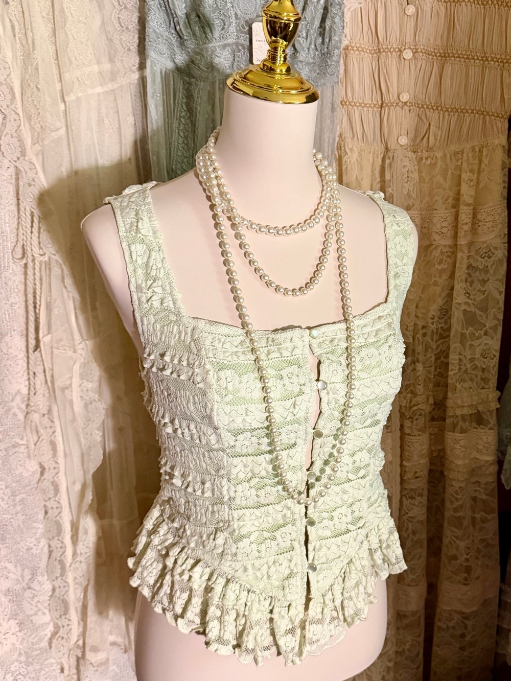 Lacy Ruffled Button-front Corset Top